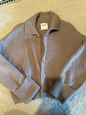 Abercrombie & Fitch Taupe Ribbed Button-Front Cardigan